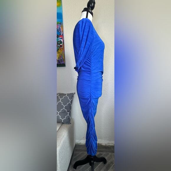 Catherine Malandrino Blue Ruched Long Sleeve Bodycon Dress | Size M - Picture 4 of 7